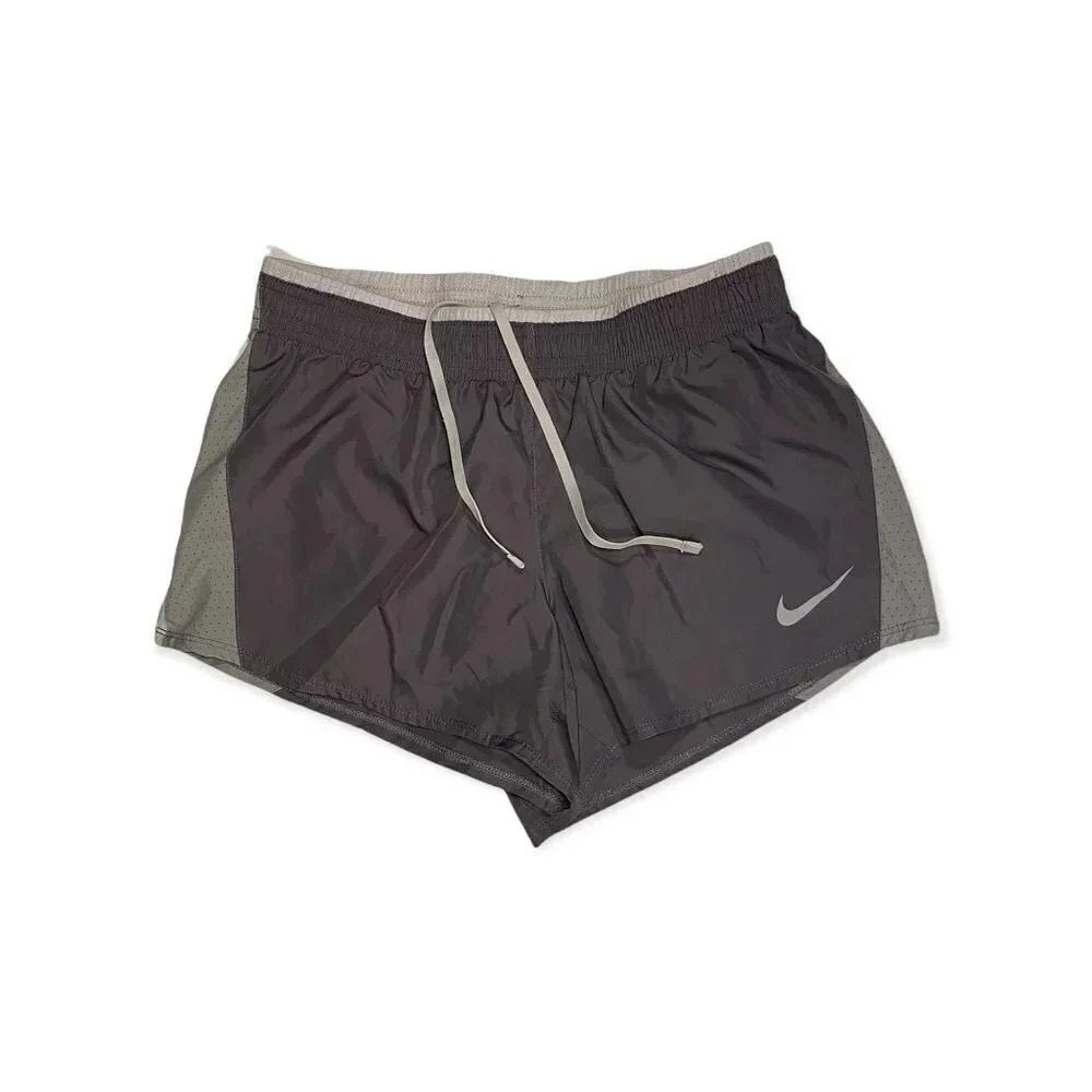 Nike Dri FIT Tempo Running Shorts Grey and White with Built-in Lining Polyester